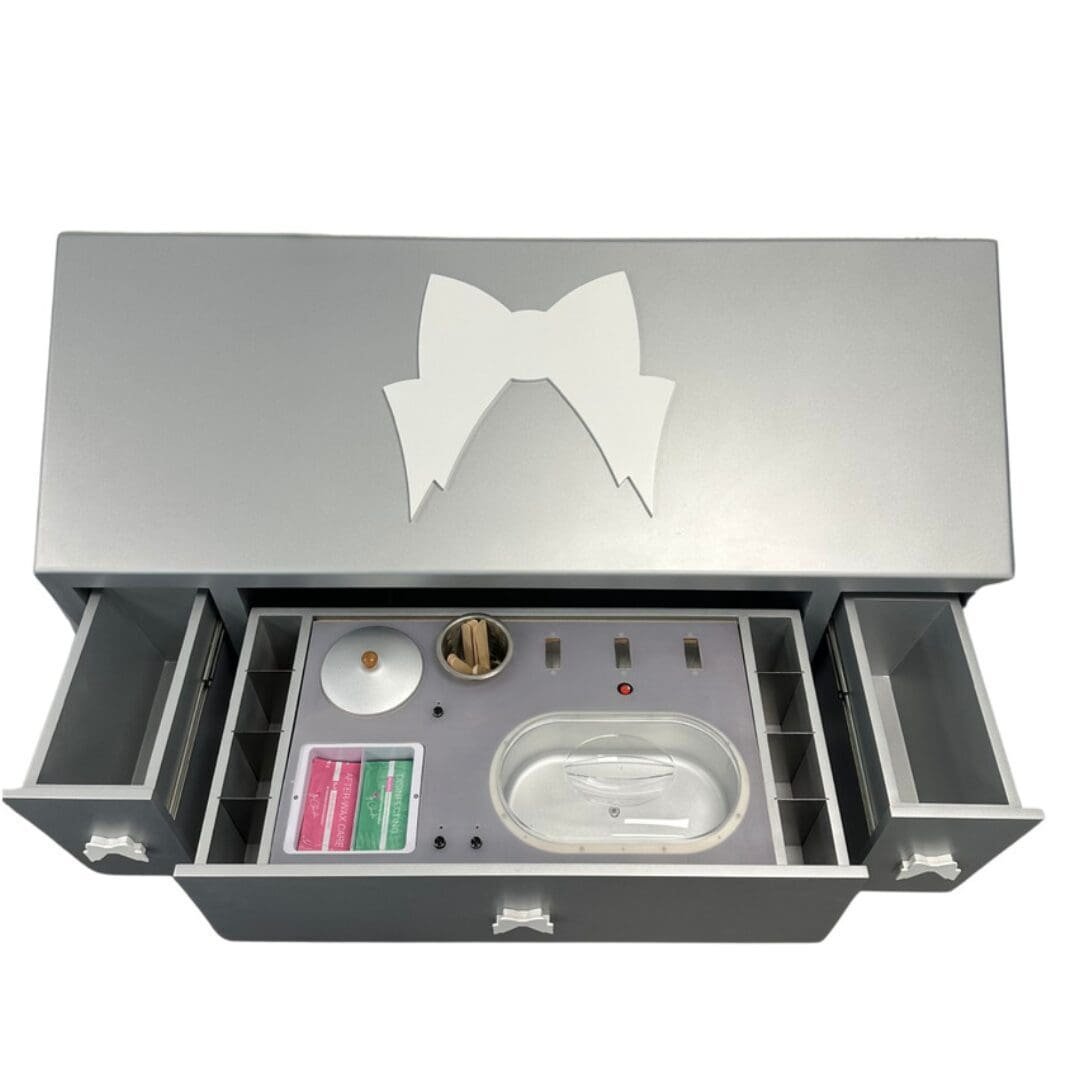 ModeloSloping Top Waxing Cabinet with built-in Wax and Roll-on Warmers - 2 Silver jewelry box with drawers